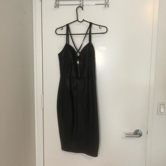 Missguided black faux leather cross strap dress - Picture 3 of 7